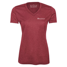 Load image into Gallery viewer, Algoma Family Services Team Pro Team Heather ProFormance Ladies V-Neck Tee