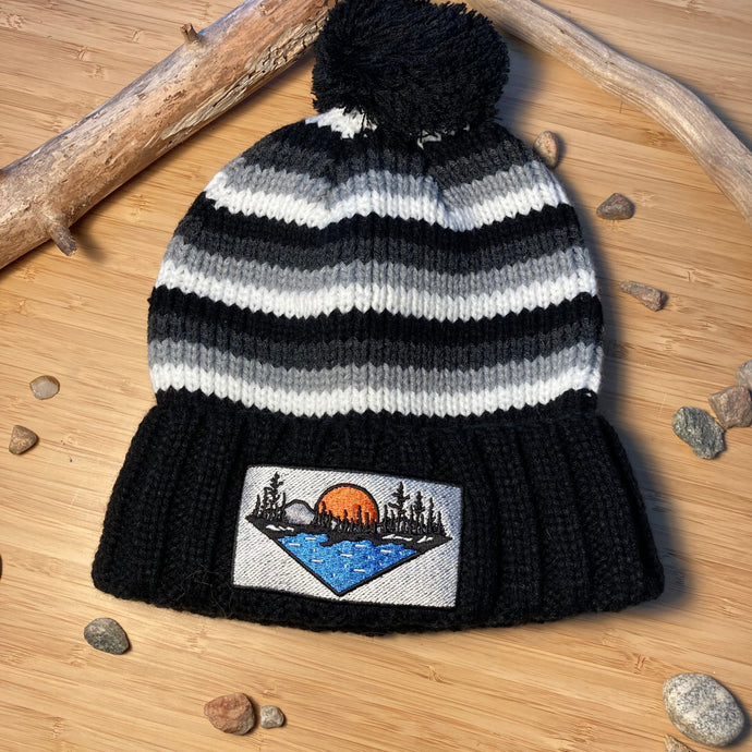 Naturally Illustrated Sunset Patch Acrylic Cuff Pom Toque