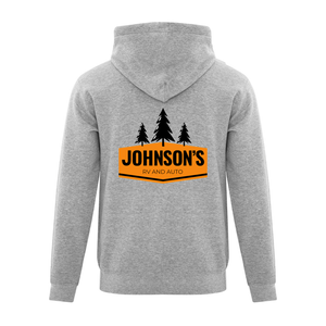 Johnson's RV and Auto Everyday Fleece Hooded Full Zip Sweatshirt (FLC Logo No Trees + Full Back Logo With Trees)