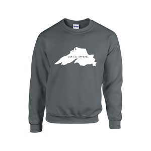 Lake Superior Rocks Co. Fleece Crewneck Sweater WHITE LOGO