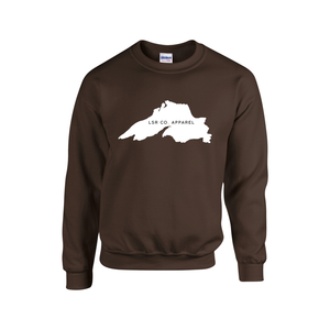 Lake Superior Rocks Co. Fleece Crewneck Sweater WHITE LOGO
