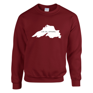 Lake Superior Rocks Co. Fleece Crewneck Sweater WHITE LOGO