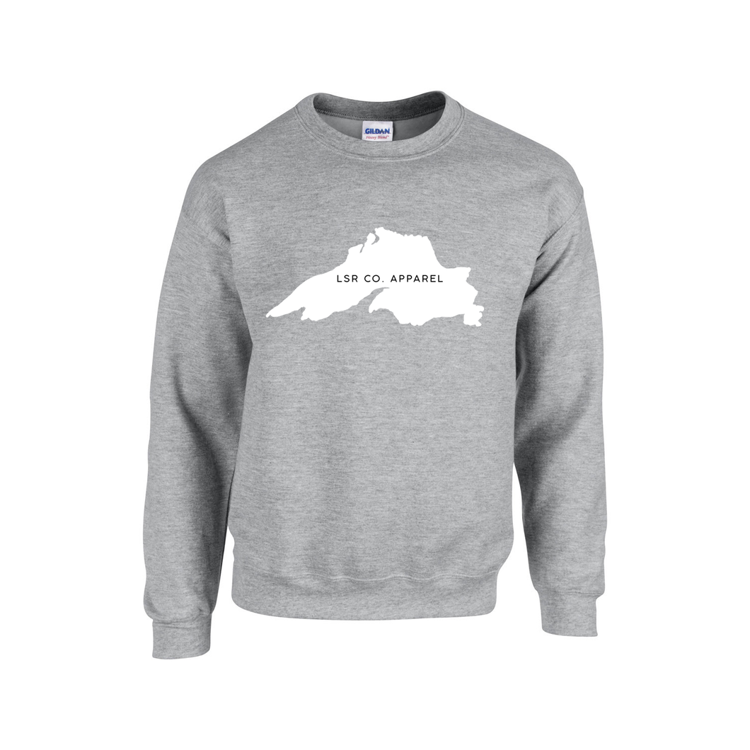Lake Superior Rocks Co. Fleece Crewneck Sweater WHITE LOGO