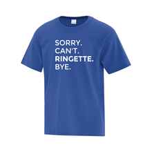 Load image into Gallery viewer, Sault Ringette Club &#39;Sorry. Can&#39;t. Ringette. Bye.&#39; Everyday Cotton Youth Tee