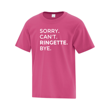 Load image into Gallery viewer, Sault Ringette Club &#39;Sorry. Can&#39;t. Ringette. Bye.&#39; Everyday Cotton Youth Tee